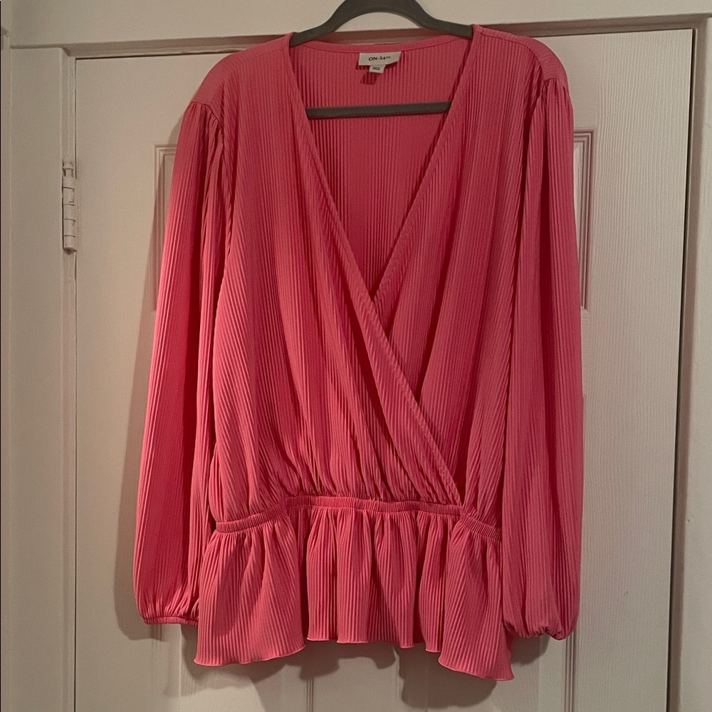 Chic Pink Pleated Wrap Blouse
